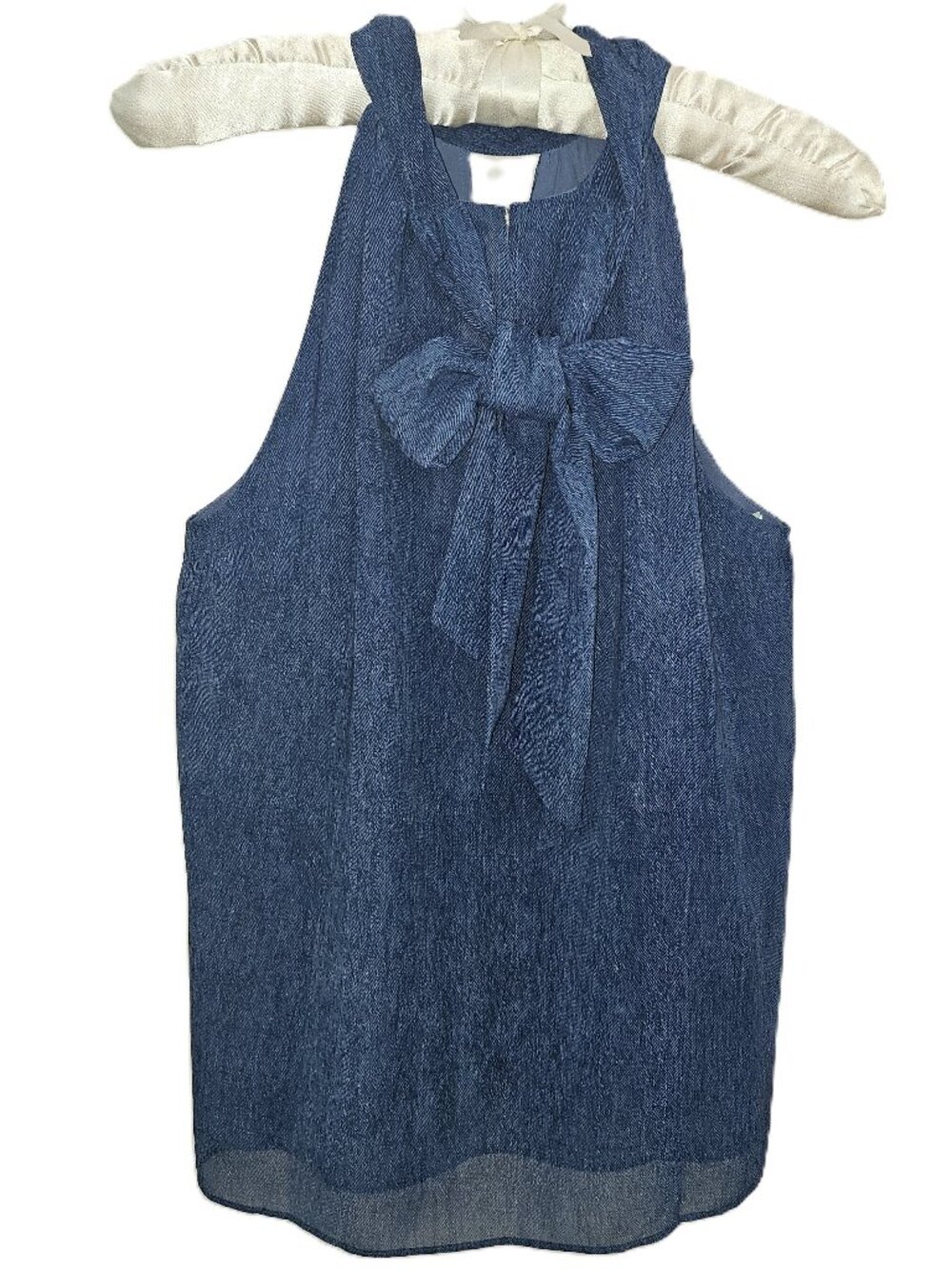 NWT WHBM FLOATY DENIM PRINT HALTER NECKLINE TIE TOP SIZE XS